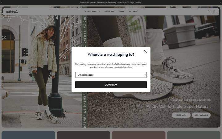 allbirds.com homepage as measured on October 21, 2026