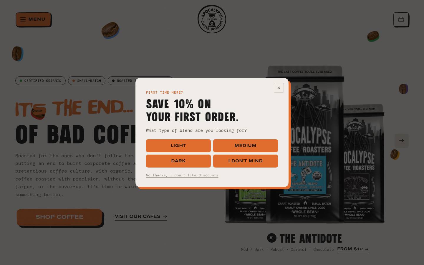 apocalypsecoffee.com homepage