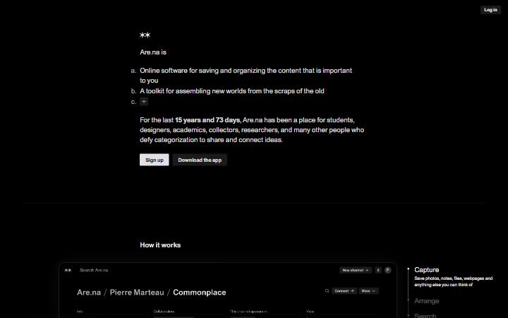 are.na homepage as measured on October 21, 2026