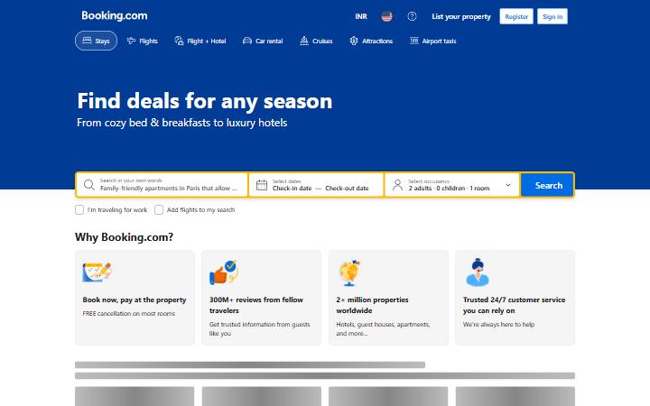 booking.com homepage as measured on October 21, 2026