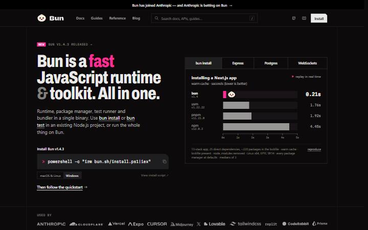 bun.sh homepage as measured on October 21, 2026