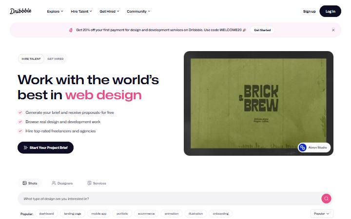 dribbble.com homepage as measured on October 21, 2026