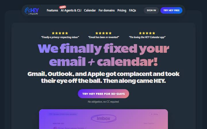 hey.com homepage as measured on October 21, 2026