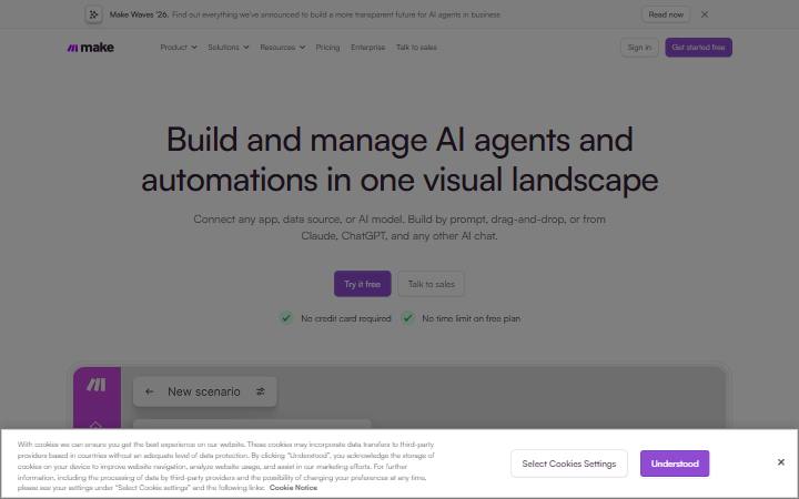 make.com homepage as measured on October 21, 2026