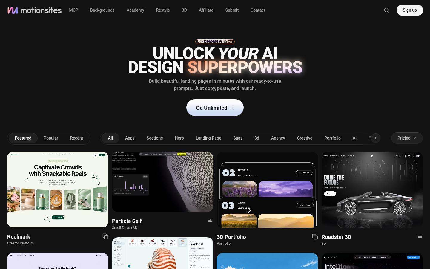 motionsites.ai homepage