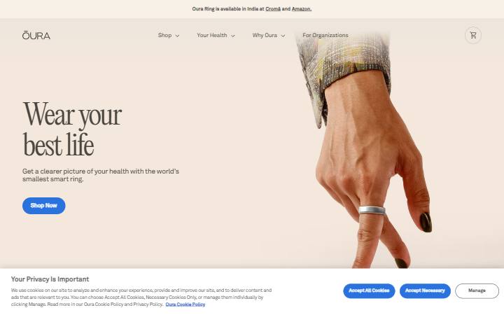 ouraring.com homepage as measured on October 21, 2026