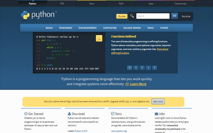 python.org homepage