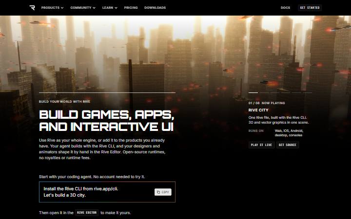 rive.app homepage as measured on October 21, 2026