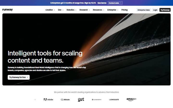 runwayml.com homepage as measured on October 21, 2026