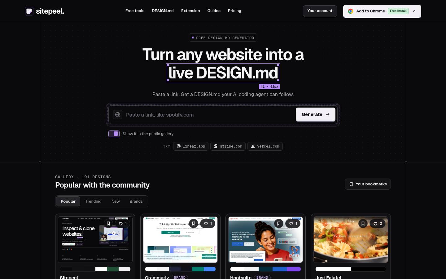 sitepeel.dev homepage