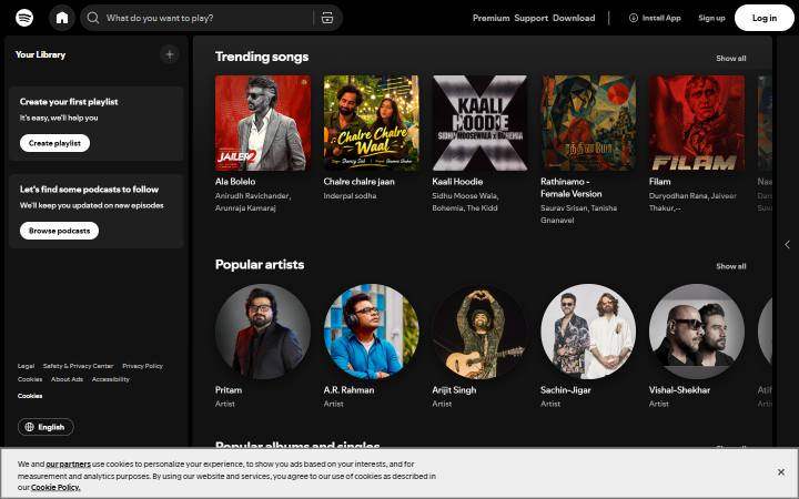 spotify.com homepage