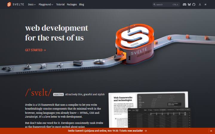 svelte.dev homepage as measured on October 21, 2026