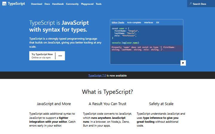 typescriptlang.org homepage as measured on October 21, 2026