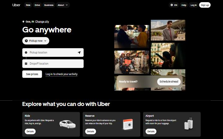 uber.com homepage as measured on October 21, 2026