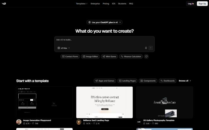 v0.app homepage as measured on October 21, 2026