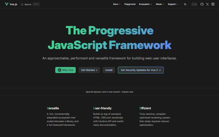 vuejs.org homepage as measured on October 21, 2026