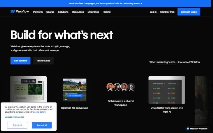 webflow.com homepage as measured on October 21, 2026