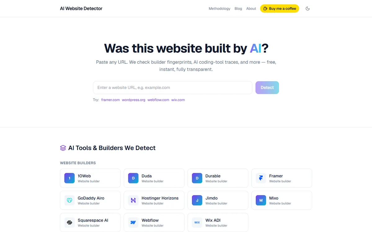aiwebsitedetector.net: “Was this website built by AI?”