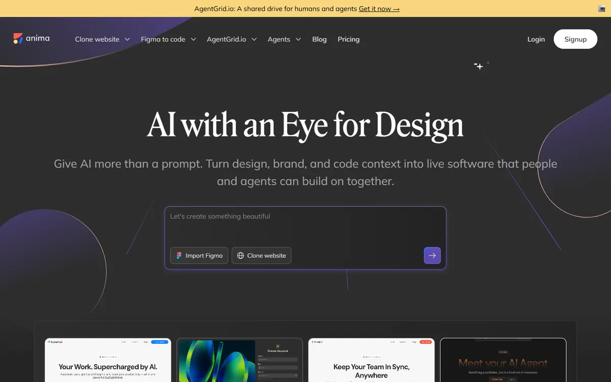 Anima: “AI with an Eye for Design” with Import Figma and Clone website buttons