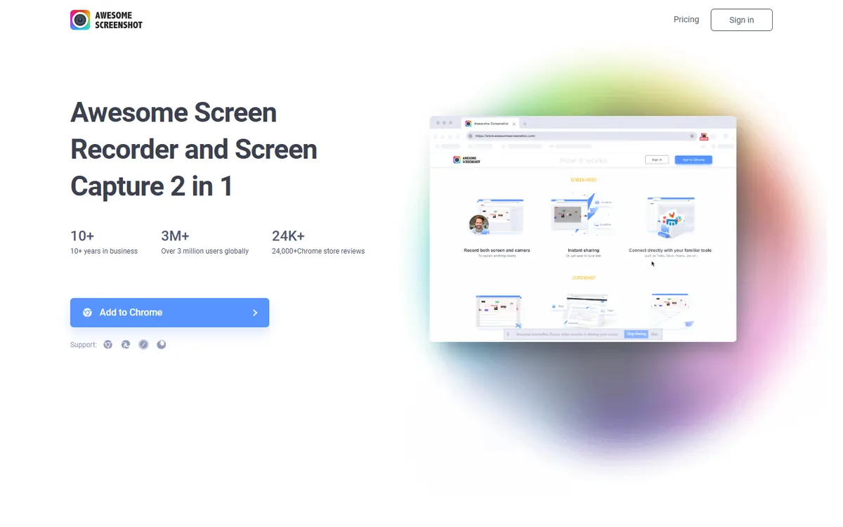 Awesome Screenshot’s website: “Screen recorder and screen capture 2 in 1”