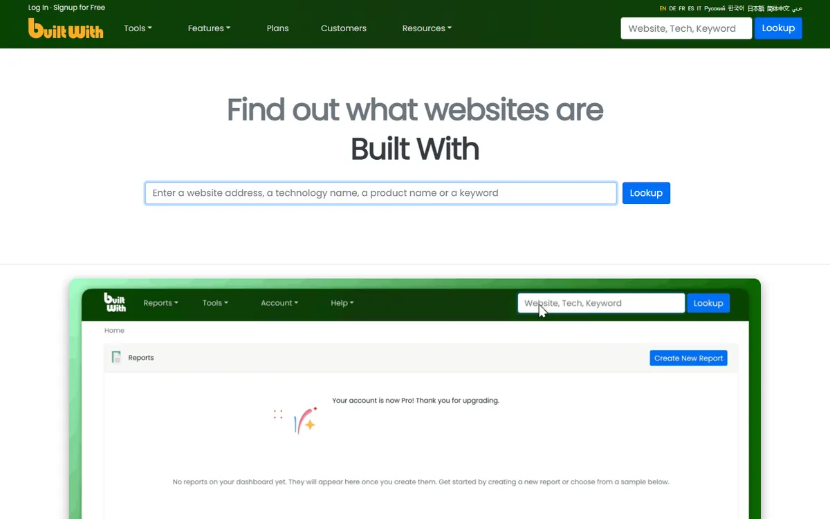 BuiltWith’s website: “Find out what websites are Built With”