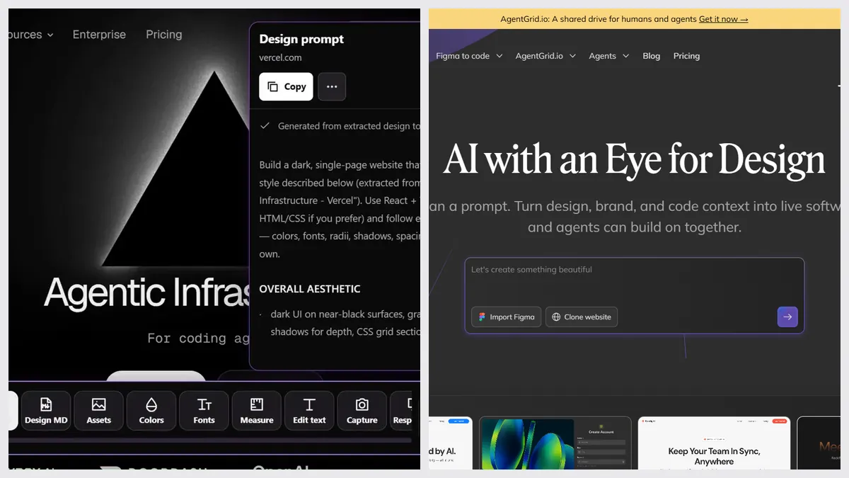 Sitepeel’s Design prompt tool next to Anima’s website