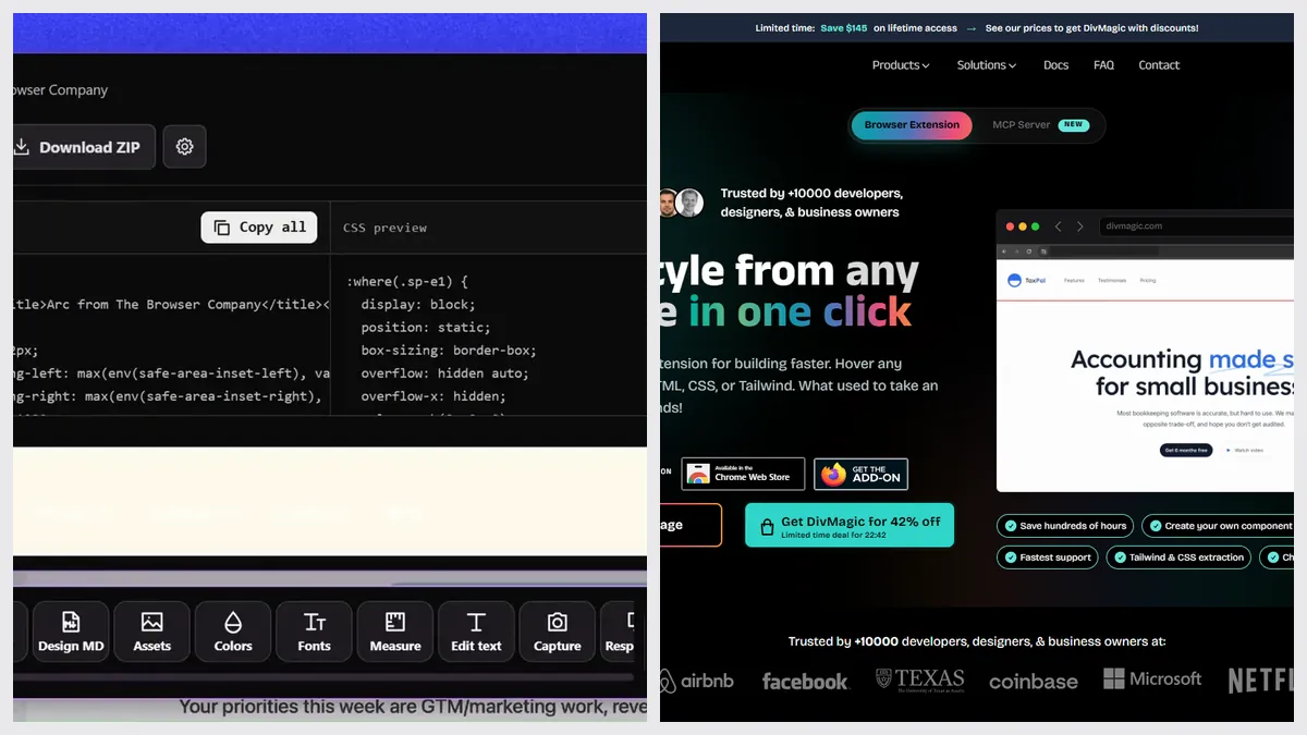 Sitepeel’s Clone page tool next to DivMagic’s website