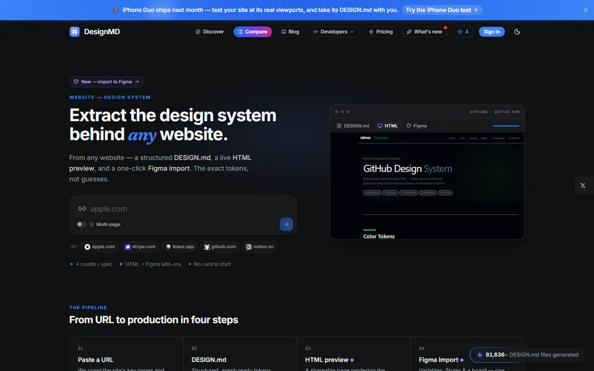designmd.me: “Extract the design system behind any website”
