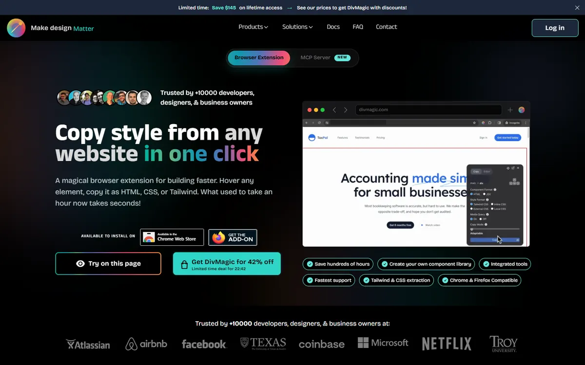 DivMagic’s website: “Copy style from any website in one click”