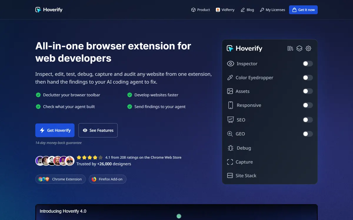 Hoverify’s website: “All-in-one browser extension for web developers”