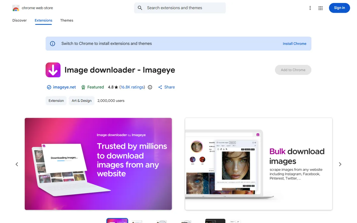 Image downloader - Imageye on the Chrome Web Store: 2,000,000 users