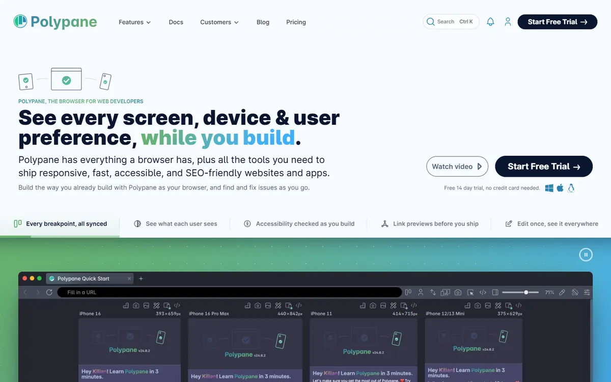 Polypane: “See every screen, device and user preference, while you build”