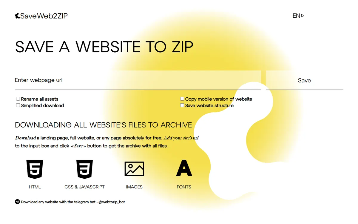SaveWeb2ZIP: “Save a website to ZIP” with a link field