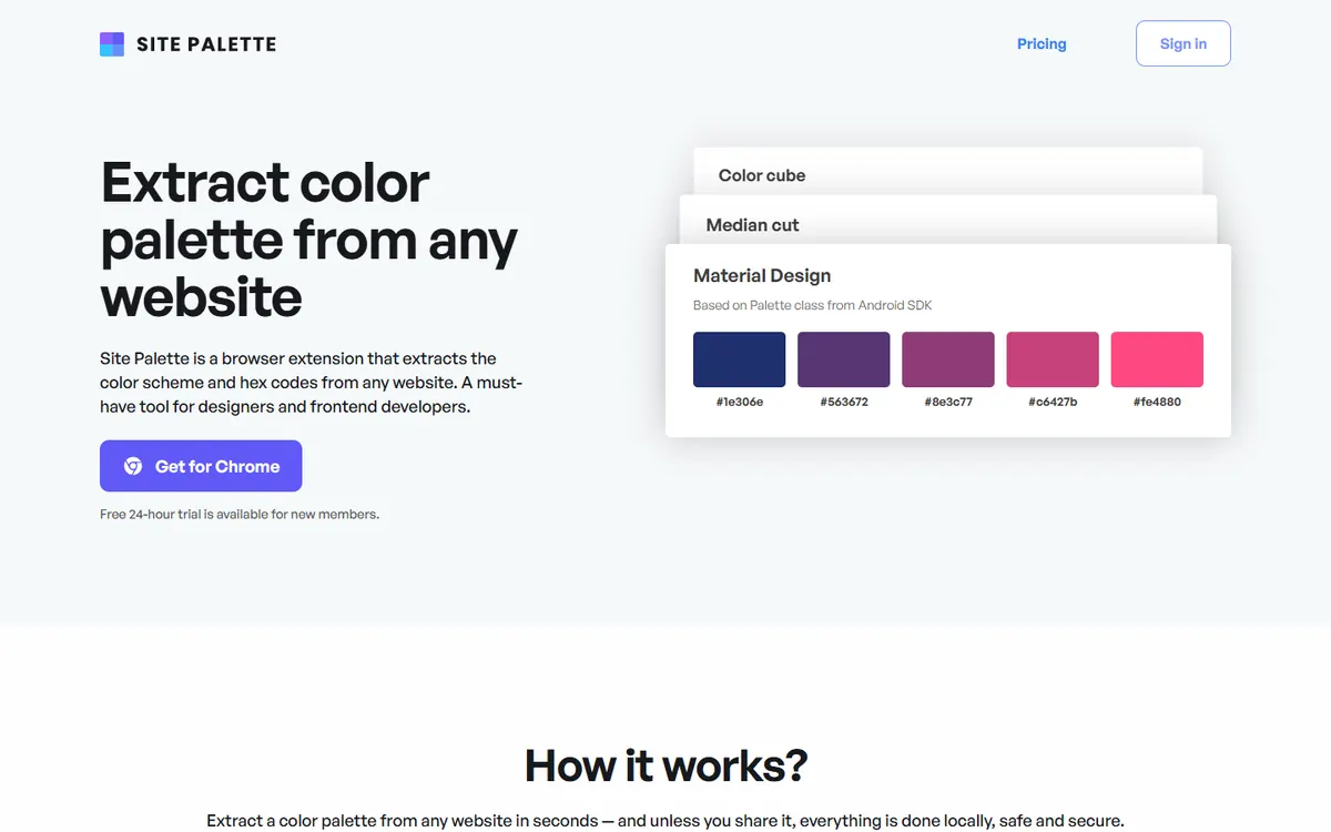 Site Palette’s website: “Extract color palette from any website”