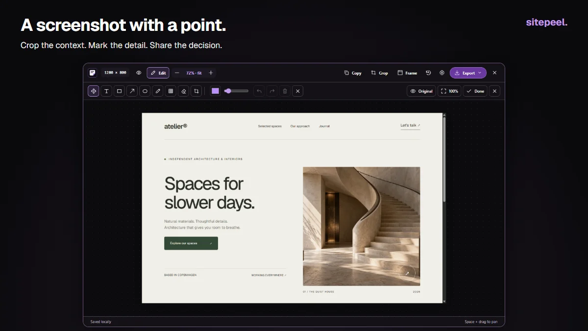 A screenshot with a point. Actual Sitepeel 1.0.3 capture interface.