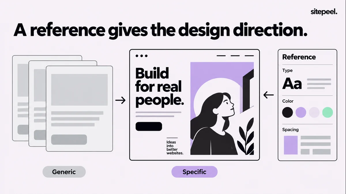 Repeated generic layouts contrast with a distinct page built from specific typography, color and layout references.