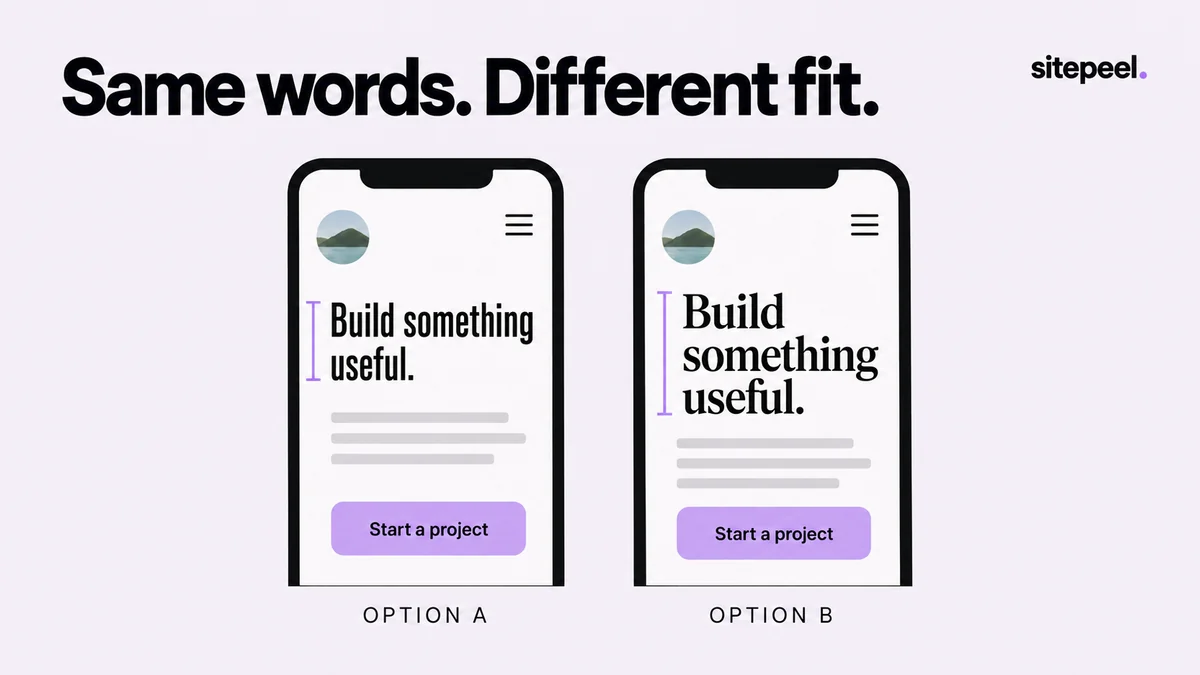 The same heading and button are compared in two typefaces at the same mobile width.