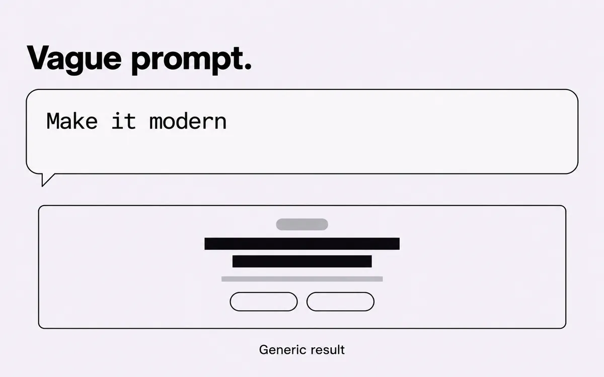 A vague prompt, make it modern, produces a generic centred hero.