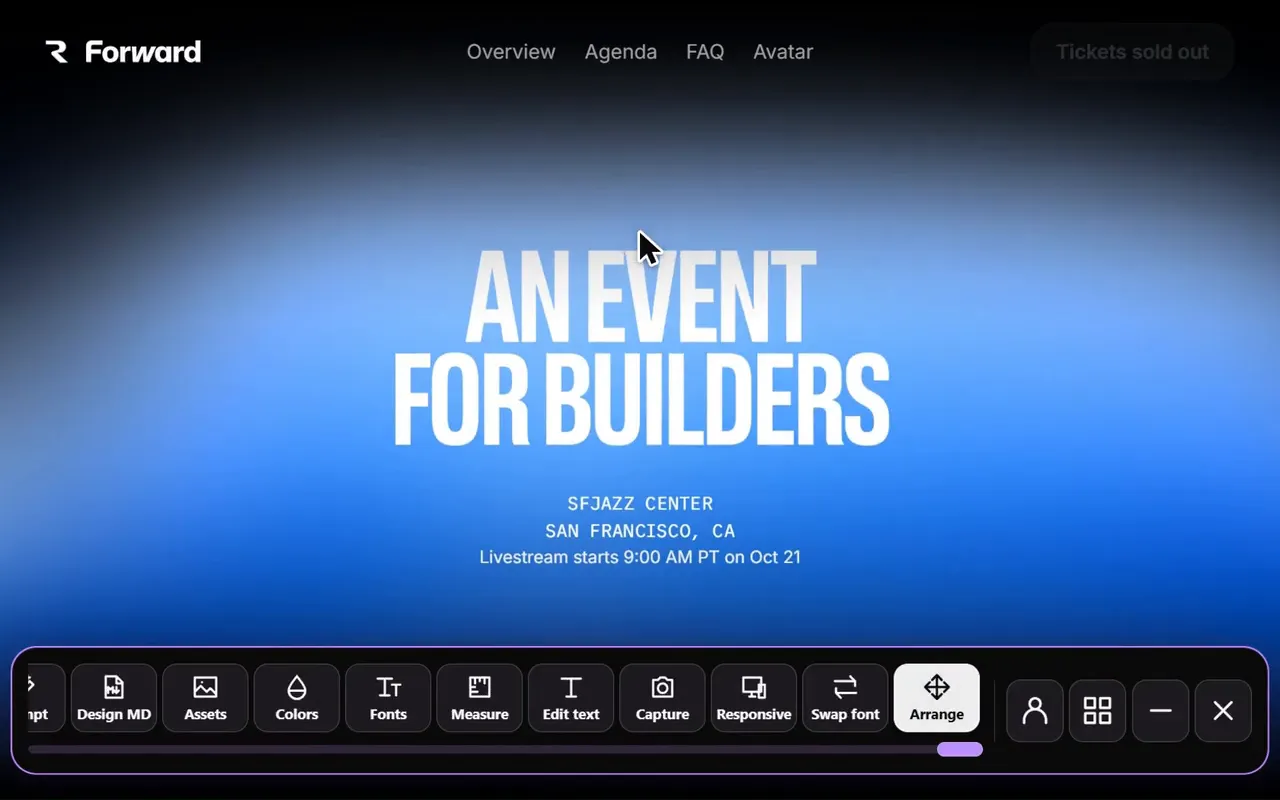 Website layout editor in the Sitepeel interface