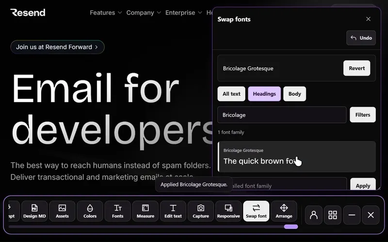 Swap fonts in Sitepeel