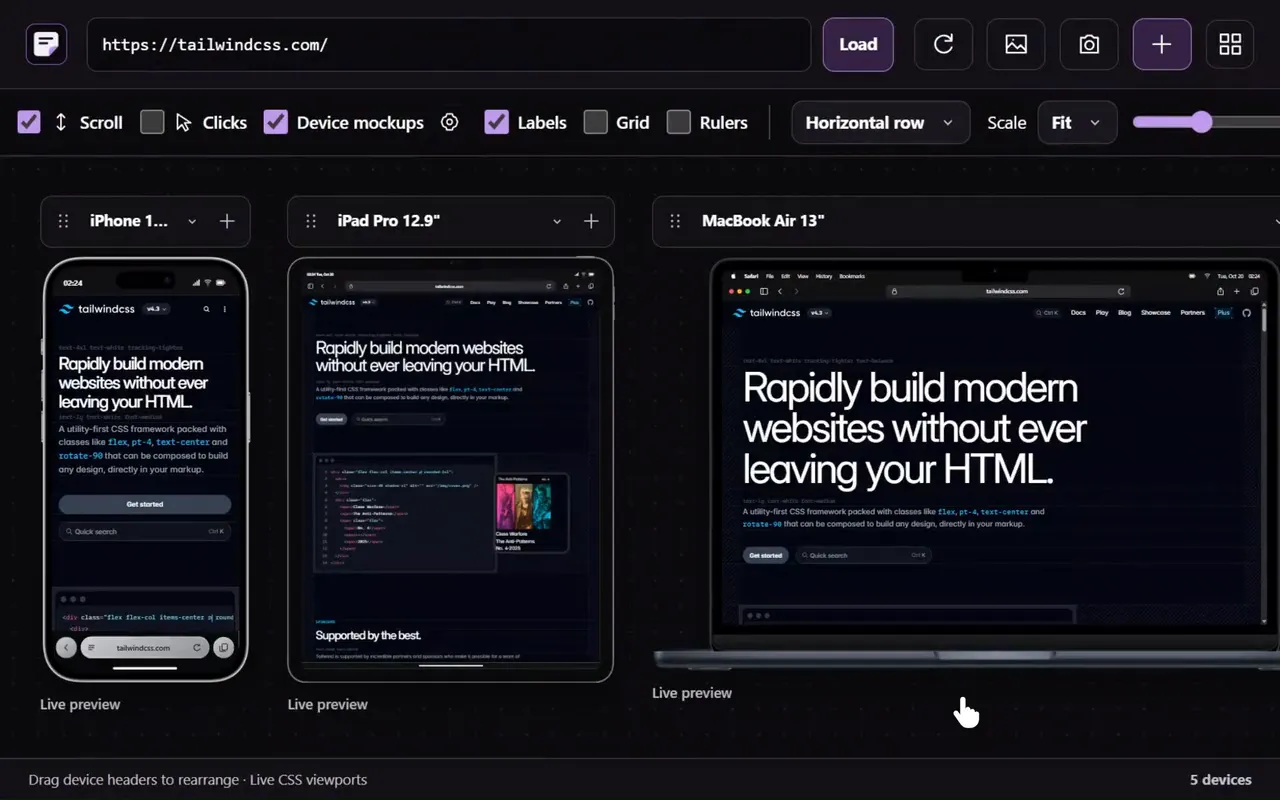 Responsive viewer in the Sitepeel interface